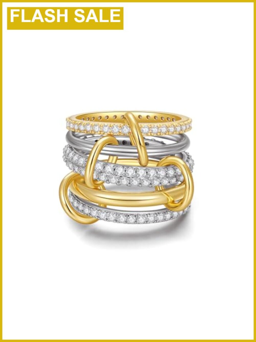 14K Gold Plated Stackable Rings Set Cubic Zirconia Mixed Metal